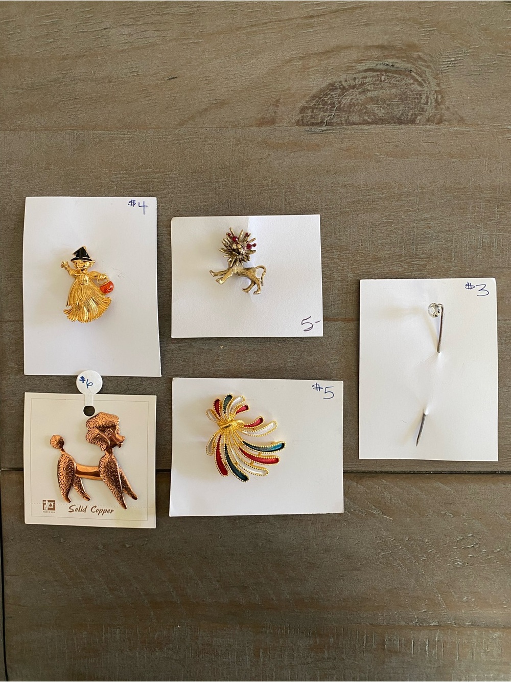 Floral and Copper Brooch Set of 5pcs Elegant vintage brooch set